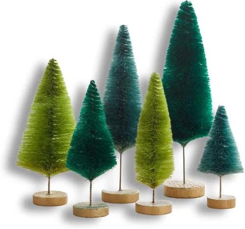 Miniatura 12 de Your Heart's Content Juego de 6 árboles de cepillo para botellas clásicos. Artesanal teñido a mano, Navidad rojo y verde, decoración de mantel