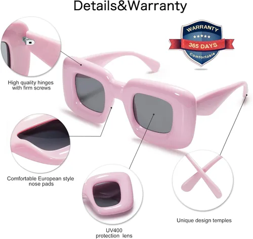 Miniatura 5 de VANLINKER Lindas gafas de sol cuadradas infladas para mujeres y hombres, gafas gruesas retro con marco grueso divertido máscara sombras VL9733