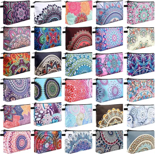 Miniatura 9 de Dunzy 16 bolsas de maquillaje a granel para mujeres, regalos para mamá, bolsas de cosméticos de lona con bolsas con cremallera, organizador
