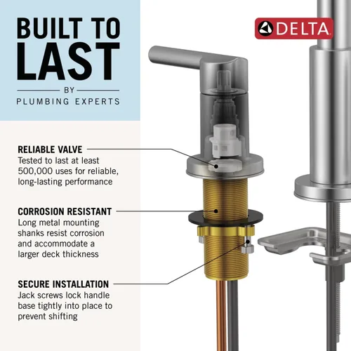 Miniatura 8 de Grifo de baño Delta Arvo de oro cepillado con rociador, grifo de lavabo de baño de 8 pulgadas y 3 orificios de instalación extendida con rociador