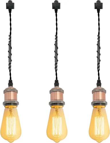 Miniatura 15 de Kiven 3 luces H System Track Mini colgante, soporte de lámpara con acabado negro perla, kit de luces de riel, colgante de rosa, tela trenzada
