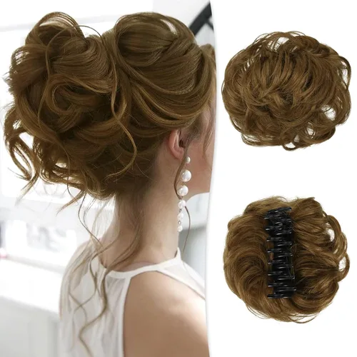 Miniatura 24 de RUWISS Pinza de Garra Moño Desordenado Postizo de Cabello Humano Real Moños Ondulados Rizados Chignon Extensiones de Moño Peinado Recogido