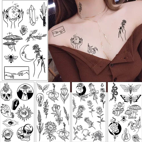 Miniatura 2 de GLARYYEARS Más de 150 tatuajes temporales negros pequeños, tatuajes de manos y rostros, para hombres y mujeres, diseño de serpiente, diseño