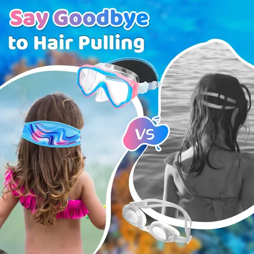 Miniatura 5 de Vvinca Gafas de natación para niños con cubierta para la nariz, antivaho, a prueba de fugas, máscara de natación de visión amplia con correa de tela