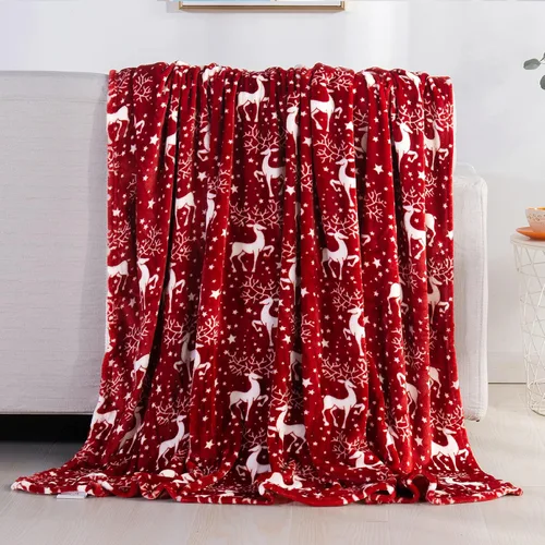 Miniatura 43 de Elegant Comfort Velvet Touch Ultra Lujosa Manta/Frazada de Vellón con Estampado Navideño de Vacaciones - 50 x 60 pulgadas, (Flor de Pascua), 50 x 60
