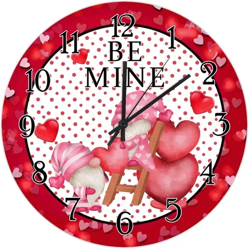 Reloj de gnomos para el día de San Valentín, pareja Be Mine para pared, diseño de gnomo, amor, corazón, corona, reloj colgante de feliz San