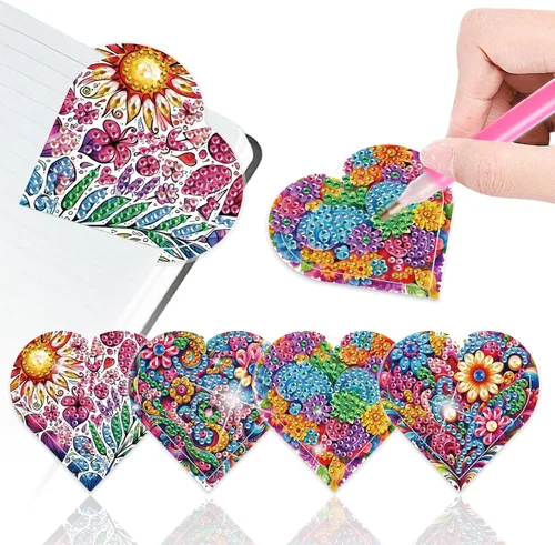 Miniatura 12 de Juego de 4 piezas de pintura de diamante, marcapáginas de mandala, de cuero, para manualidades, pintura de cristal con forma especial 5D por números