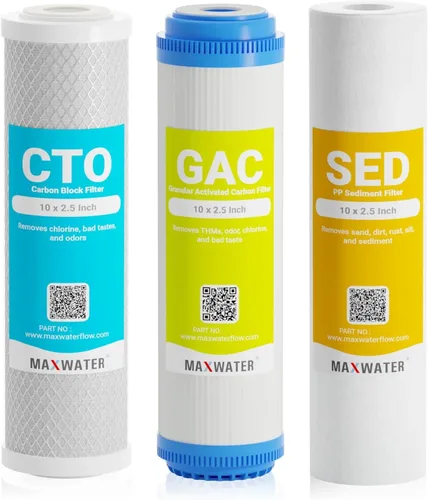 Max Water Juego de cartuchos de filtro de repuesto de 5 micras de 10 x 2.5 pulgadas para RO estándar | Sistemas de filtro de agua de ósmosis inversa