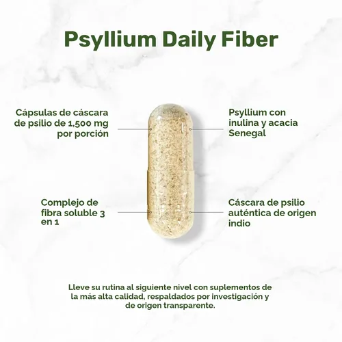 Miniatura 3 de Cáscara de psyllium 1500mg por porción, 300 cápsulas – Suplemento de fibra 3 en 1 con complejo de inulina y acacia – Fibra soluble natural, apoya