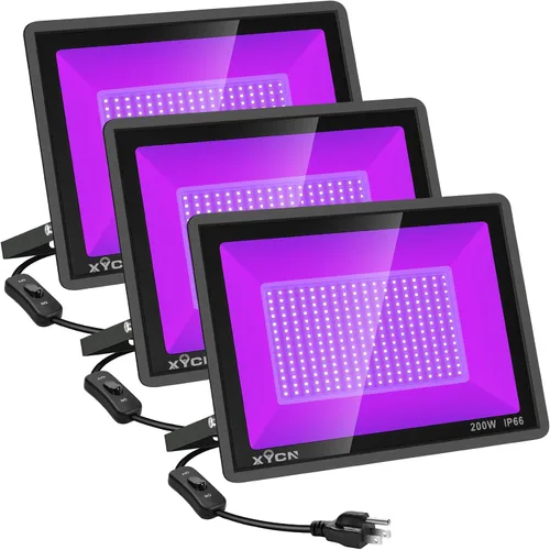 Miniatura 8 de XYCN Paquete de 2 luces LED negras de 200 W para exteriores, luz de inundación con enchufe, de 395 nm a 410 nm IP66 impermeable para fiesta