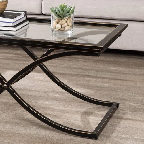 Miniatura 8 de SEI Furniture - Mesa de cóctel Vogue - Negro - Diseño transicional, vidrio negro y madera - Ideal para sala de estar, habitación familiar (CK9940)