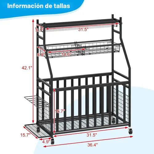 Miniatura 7 de Jsskeeim - Organizador de equipo deportivo para garaje, organizador de pelotas deportivas con ruedas, bolsillo de malla, canasta, organizador