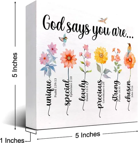 Miniatura 2 de Letrero de caja de madera con versículo bíblico, Dios dice que eres único, decoración de bloque de madera cristiana, letrero religioso de madera god