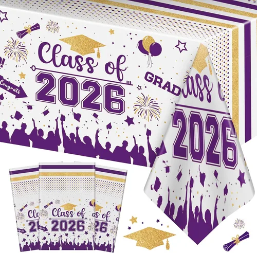 Miniatura 10 de Mantel de decoración de graduación para clase de 2026 – 3 piezas de plástico para mesa de graduación de felicitaciones, cubierta de mesa