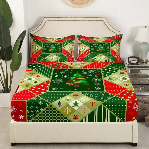 Miniatura 4 de Erosebridal Juego de sábanas de árbol de Navidad, tamaño individual, juego de sábanas de copos de nieve de Navidad para niños y niñas, sábanas