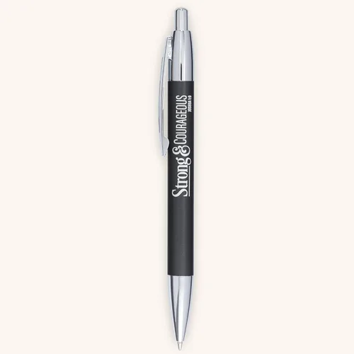 Miniatura 4 de Christian Art Gifts Clip de escritura de las Escrituras Medium de bola puntiaguda con tinta negra en caja para hombres: Fuerte y Valiente - Gris/Be