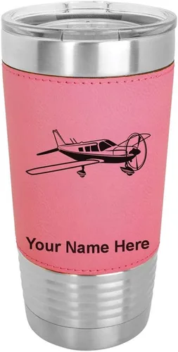 Miniatura 9 de LaserGram Vaso aislado al vacío de 20 onzas, avión de ala baja, grabado personalizado incluido (piel sintética, estilo béisbol)