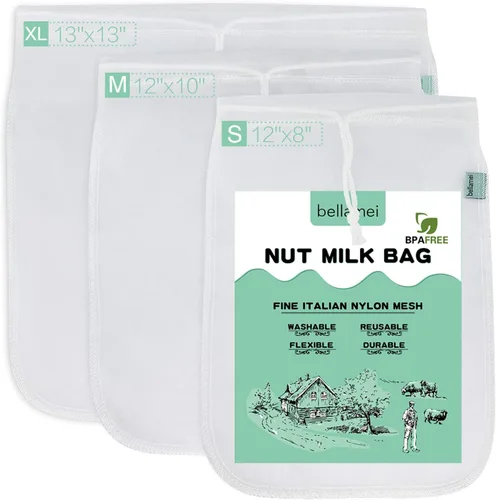 Bolsa de leche de nuez reutilizable, paquete de 3 bolsas de colador de alimentos para colar leche de almendra/soja yogur griego profesional para