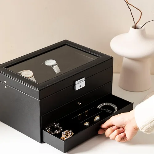Miniatura 4 de Oyydecor Joyero para reloj, organizador de piel sintética, organizador de almacenamiento de madera para almacenamiento y exhibición, regalos