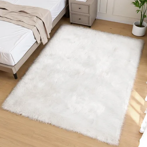 Miniatura 56 de Goolela Alfombra esponjosa de piel sintética de oveja sintética de 4 x 6 pies, color gris, para dormitorio, mesita de noche, alfombra suave de felpa