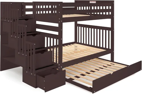 Miniatura 5 de Bedz King Literas de escalera de tamaño matrimonial con 4 cajones en los escalones y un nido completo, color cereza oscuro
