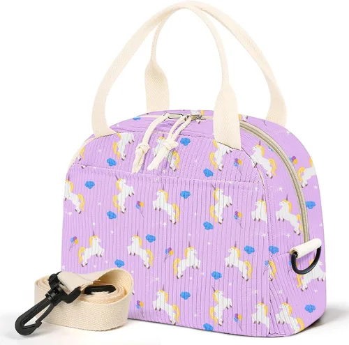 Miniatura 21 de WOBAGMEN Lonchera para Mujer, Bolsa de Almuerzo Linda de Cordura Aislada con Correa para Mujeres Adultas para Trabajo y Picnic (beige)
