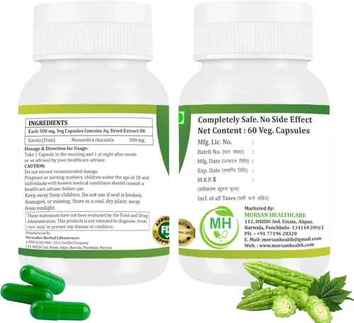 Miniatura 2 de Morsan's Karela (Momordica charantia) Cápsulas, Pack de 2 x 60 x 500 mg. Veg. Cápsulas (2)