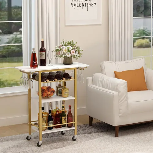 Miniatura 4 de LAATOOREE Carrito de bar, carrito de servicio de bar en casa, carrito móvil de bebidas de 4 niveles, estante de cocina rodante con soporte para vino