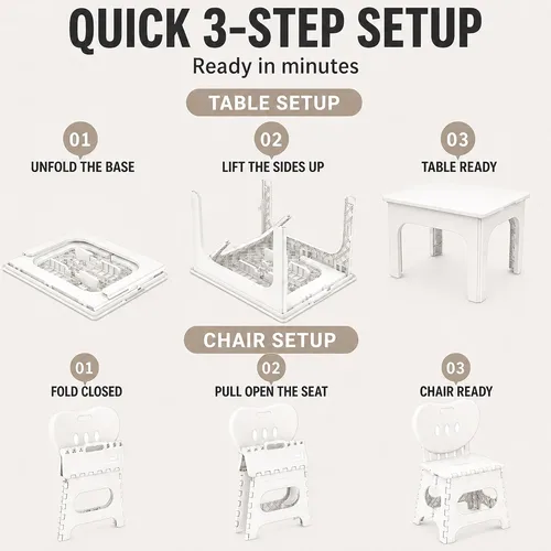 Miniatura 6 de UNICOO Juego de mesa y silla plegable, mesa de actividades portátil de altura ajustable con 2 sillas plegables, para interiores y exteriores