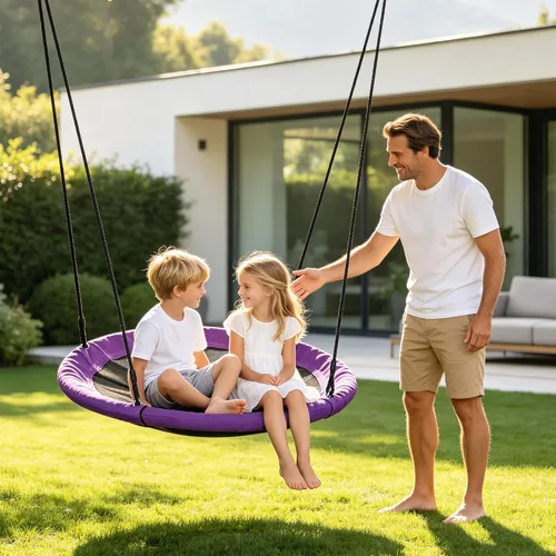 Miniatura 6 de ZENY Juego de columpio de 40 pulgadas para patio de recreo, plataforma redonda para interiores y exteriores, plataforma de columpio para niños, tela