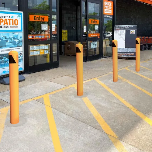 Miniatura 8 de poste de bolardo de acero para verter en su lugar de 46", bolardo de seguridad de 4-1/2" de diámetro exterior recubierto de polvo amarillo, bolardo