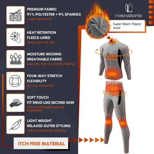 Miniatura 7 de CL convallaria Thermal Underwear Long Johns Set Mens Winter Hunting Gear Sport Base Layer Bottom Top XS-4XL