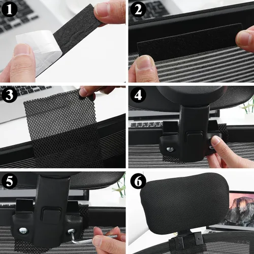 Miniatura 6 de Cabilock Almohada ajustable para reposacabezas para silla de oficina, almohada de apoyo para el cuello, de malla transpirable, cojín de cabeza