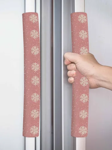 Miniatura 8 de Juego de 2 fundas para manijas de puerta de refrigerador con copos de nieve rosados, para lavavajillas, microondas, horno, nevera, estufa