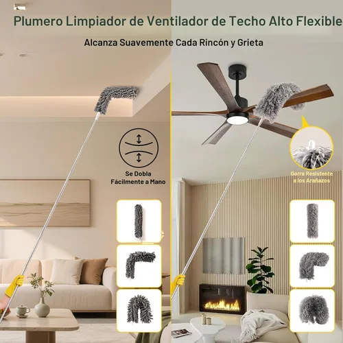 Miniatura 5 de Tiumso Kit de plumero de microfibra 5 en 1, plumeros para limpieza, plumero con poste de extensión de 100 pulgadas, plumero de telaraña, plumeros