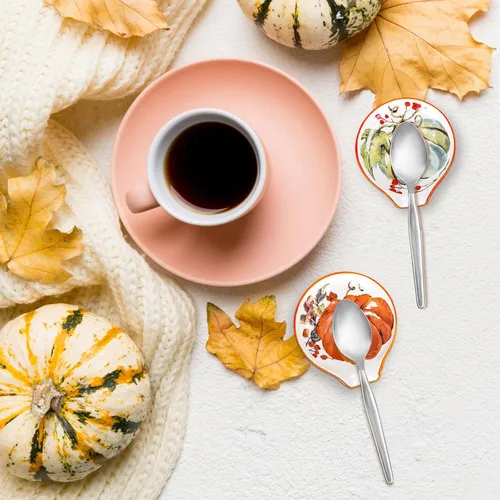 Miniatura 6 de Whaline Cuchara pequeña de cerámica con acuarela, calabaza de otoño, soporte para cucharas de café para agitadores de café, cucharadita, fiesta