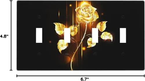 Miniatura 719 de Cubiertas de placa de pared de 3 gang con interruptor de luz de triple palanca, en negro y dorado con esplendor de oro rosa, estampado floral