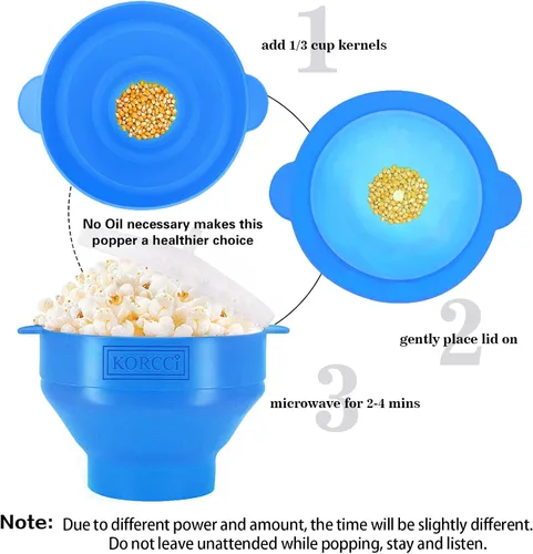 Miniatura 5 de El Original Korcci Palomitero de Silicona para Microondas, Palomitero para Microondas, Tazón Plegable para Hacer Palomitas en Microondas, No Azul
