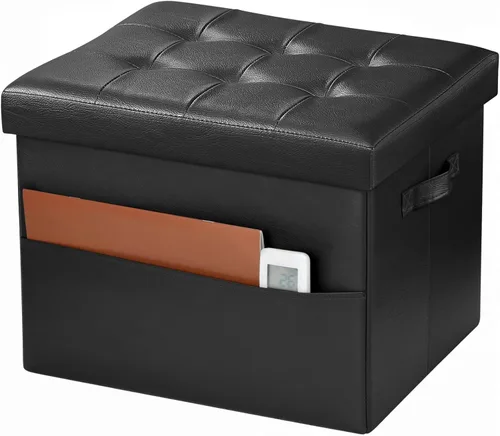 Bsketa Otomana Taburete Reposapiés de Almacenamiento, Banco Pequeño de Otomanas de Almacenamiento de Cuero, Taburete Plegable con Tapa con Asas,