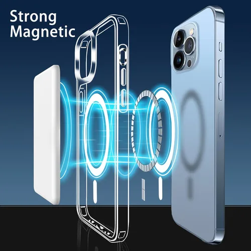 Miniatura 3 de Funda magnética compatible con iPhone 13 Pro Max, compatible con carga inalámbrica MagSafe, parte trasera transparente antiarañazos, a prueba