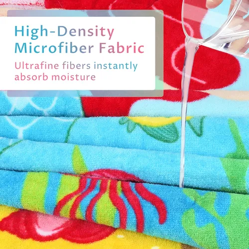 Miniatura 5 de Tirrinia Toalla de poncho de sirena para niños, toallas con capucha para niñas de 2 a 7 años, regalo de 24 x 52 pulgadas, 100% algodón