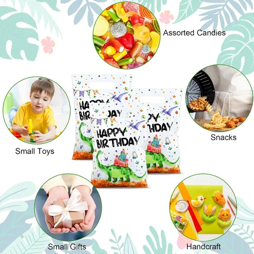 Miniatura 3 de Colarr 50 bolsas de plástico para recuerdos de fiesta de dinosaurios, bolsas de regalo de dinosaurio, bolsas de cumpleaños de dinosaurios con asa