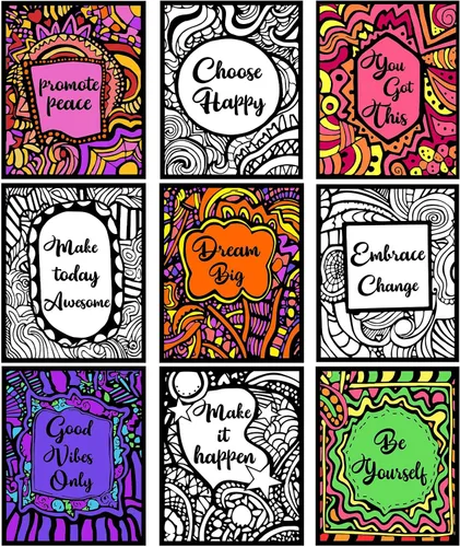 Yeaqee 36 pósteres de terciopelo mullido para colorear, 8 x 10 pulgadas, citas inspiradoras, póster de terciopelo positivo, ideal para manualidades