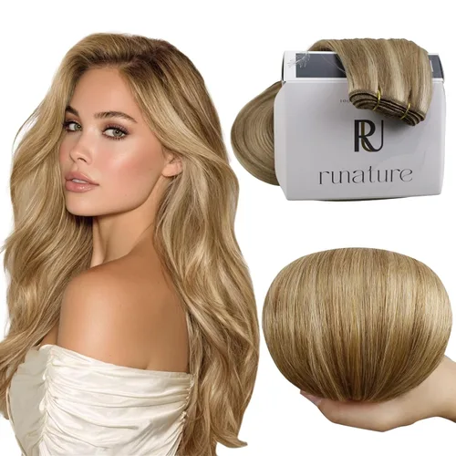 Miniatura 10 de RUNATURE Extensiones de cabello humano rubio con trama para coser, para mujer, añade volumen al cabello, 12 pulgadas, 2.47 onzas (2.47 oz), reflejos