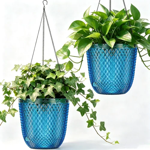 QCQHDU - Macetas colgantes para plantas de interior, paquete de 2, 5.7 pulgadas, azul Klein | Plástico, Autorriego, Percha de Plantas, Agujeros de