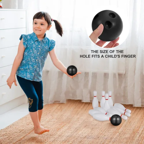 Miniatura 5 de STOBOK Juego de bolos para niños con 10 pines de plástico y 2 bolas, juguete deportivo para interiores y exteriores, juguetes educativos