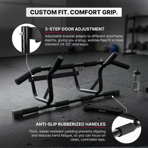 Miniatura 4 de DMoose Fitness Pull Up Bar for Doorway - Upto 250 Lbs Capacity, No Screwing or Slipping, Hanging Pullup & Chin Up Bar for Door Frame - Multi Padded