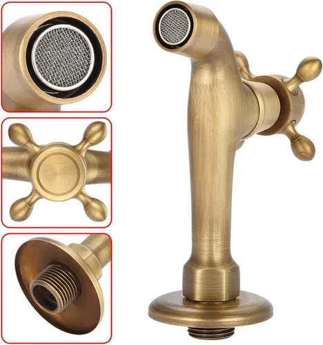 Miniatura 6 de Europeo montado en la pared vintage G1/2 "grifo de latón sólido solo cinta de agua fría para fregadero de cocina fregona piscina (L)