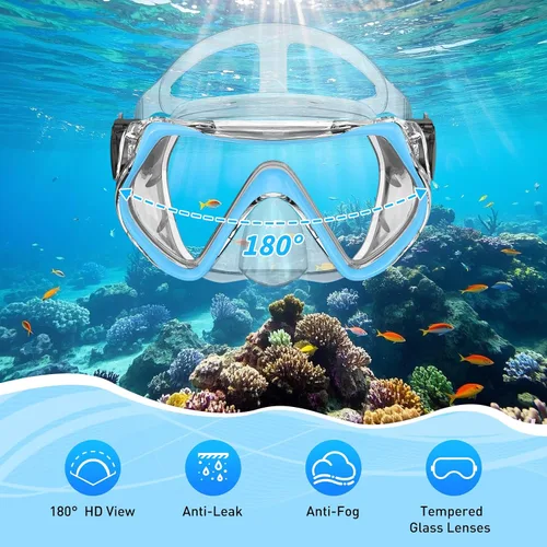 Miniatura 2 de Snorkeling Gear Set for Adults – Dry Top Snorkel Set, Panoramic Anti-Fog Mask, Adjustable Swim Fins – Travel Diving Kit with Storage Bag