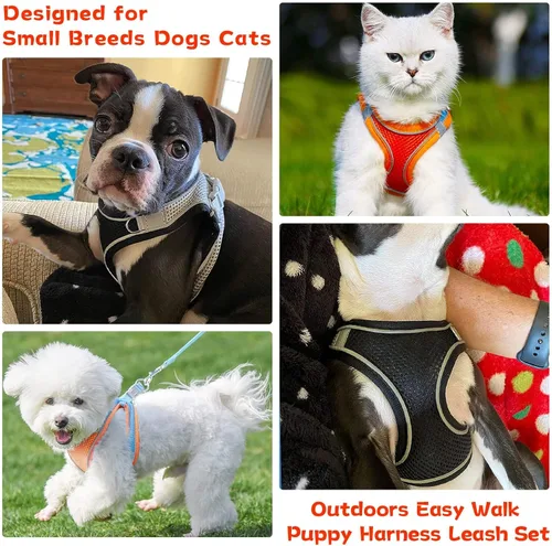 Miniatura 5 de Juego de arnés y correa suave para perros pequeños y pequeños, arnés de malla para cachorros, correa de fácil paseo, chaleco ajustable reflectante
